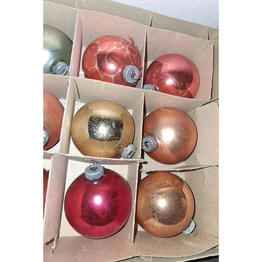 Vintage Shiny Brite Glass Christmas Ornaments Mixed Lot 12 Original Box Bottom